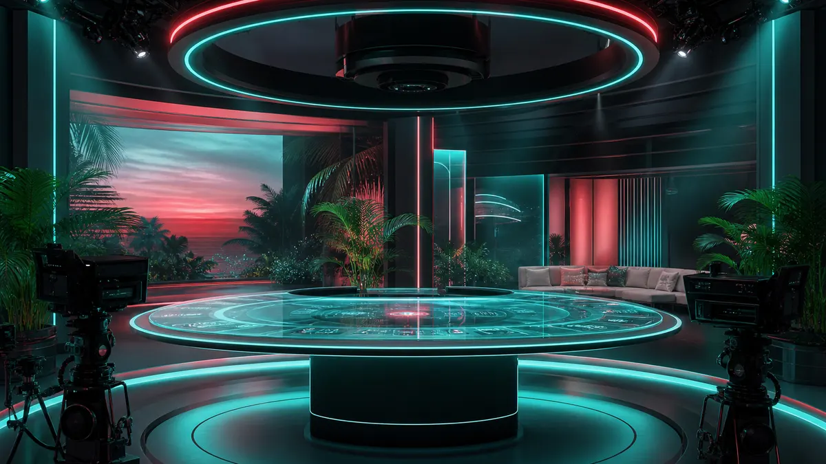 Mesa de estudio tenuemente iluminada con una luz suspendida, ambiente oscuro