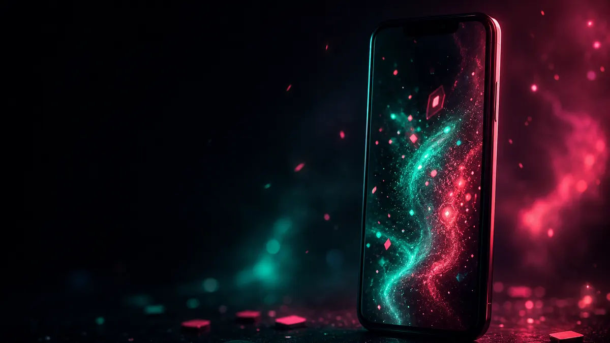 Smartphone oscuro que emite un resplandor de luz, evocando el juego en casino móvil