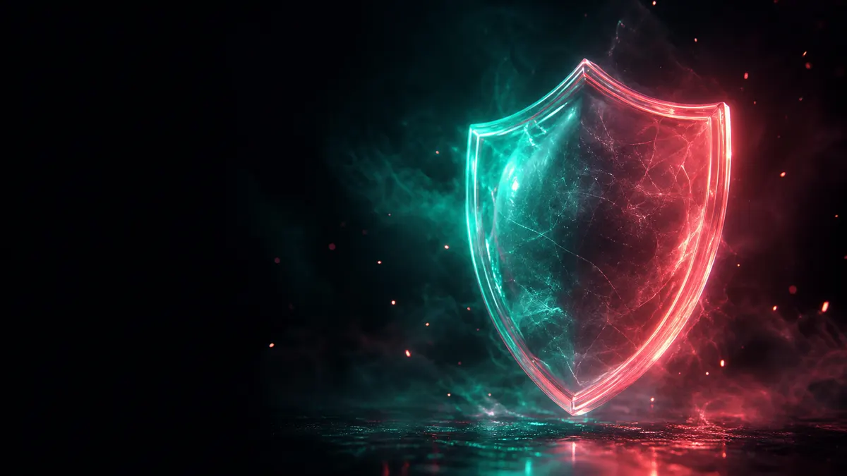 Escudo luminoso de luz sobre fondo oscuro, que evoca seguridad y confianza